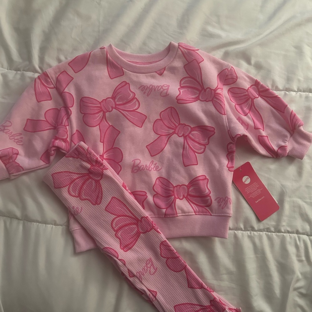 Barbie Pink Bow Pattern Kids Pajama Set